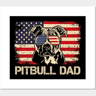 Best Pitbull Dad Ever Shirt American Flag 4th Of July Gift Posters and Art